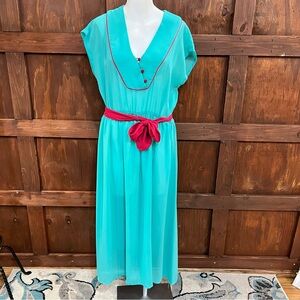 Chic Teal Midi Dress with Red Details